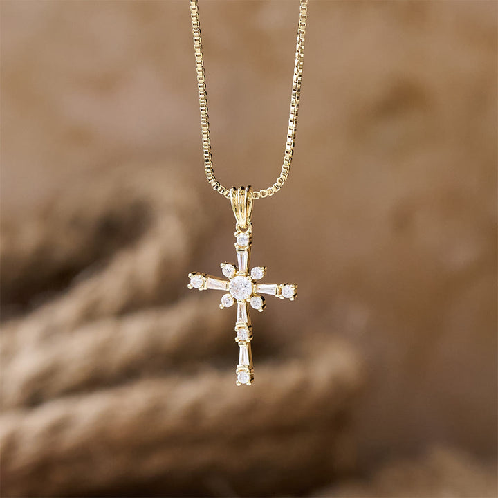 Christianartworkshop Sparkling Stone-Inlaid Cross Necklace: A Token of Divine Protection - image 1