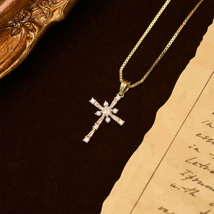 Christianartworkshop Sparkling Stone-Inlaid Cross Necklace: A Token of Divine Protection - image 4