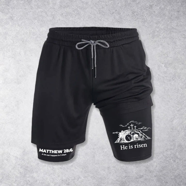 Christianartworkshop Matthew 28:6 He Is Risen Resurrection Performance Shorts - Black - 3XL - image 9