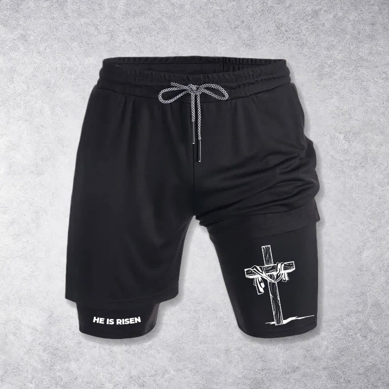Christianartworkshop He Is Risen Resurrection Cross Performance Shorts - Black - 3XL - image 9