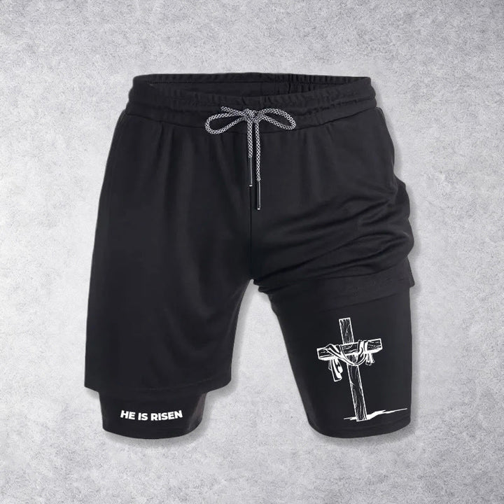 Christianartworkshop He Is Risen Resurrection Cross Performance Shorts - Black - 3XL - image 9