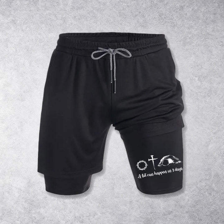 Christianartworkshop A Lot Can Happen in 3 Days Resurrection Symbols Performance Shorts - Black - 3XL - image 9