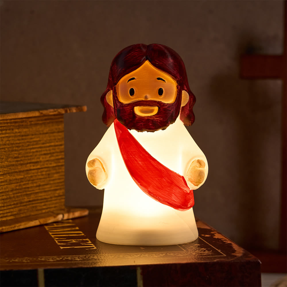 Christianartworkshop Glowing Jesus Tap Light Easter Ornament: Merge Playful Charm with His Care - Red - image 3