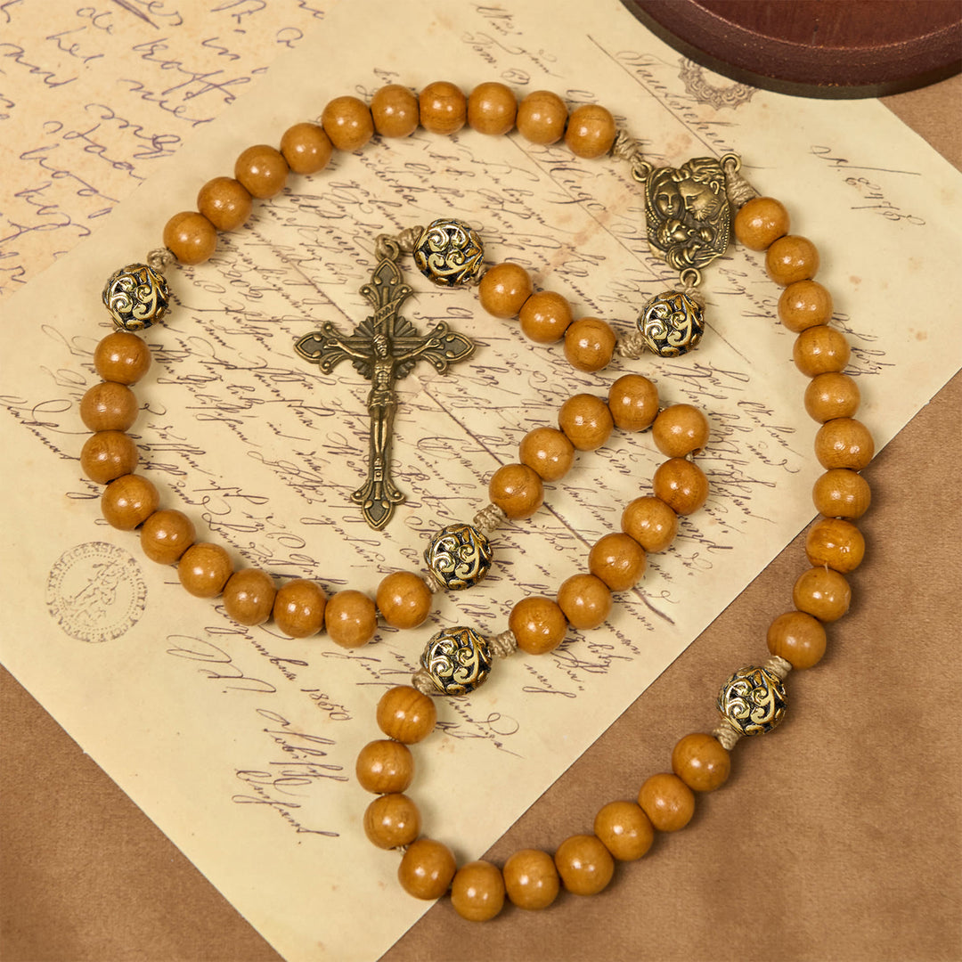 Christianartworkshop Holy Family & Crucifix of 10mm Olive Wood Bead Handmade Rosary for Holy Prayer - image 0