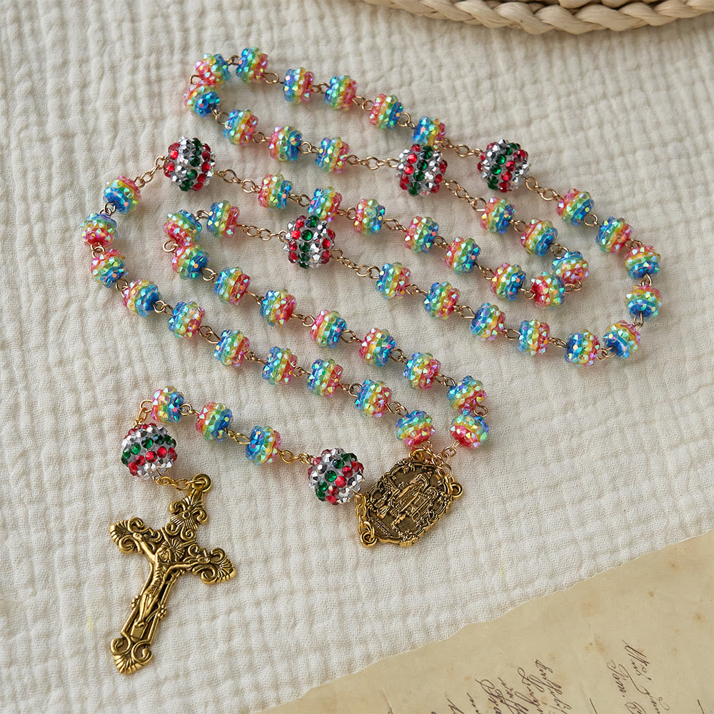 Christianartworkshop Christmas Rainbow Beads Rosary with Golden Cross: Devotion & Vibrant Faith - image 3