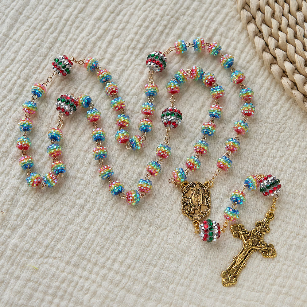 Christianartworkshop Christmas Rainbow Beads Rosary with Golden Cross: Devotion & Vibrant Faith - image 2