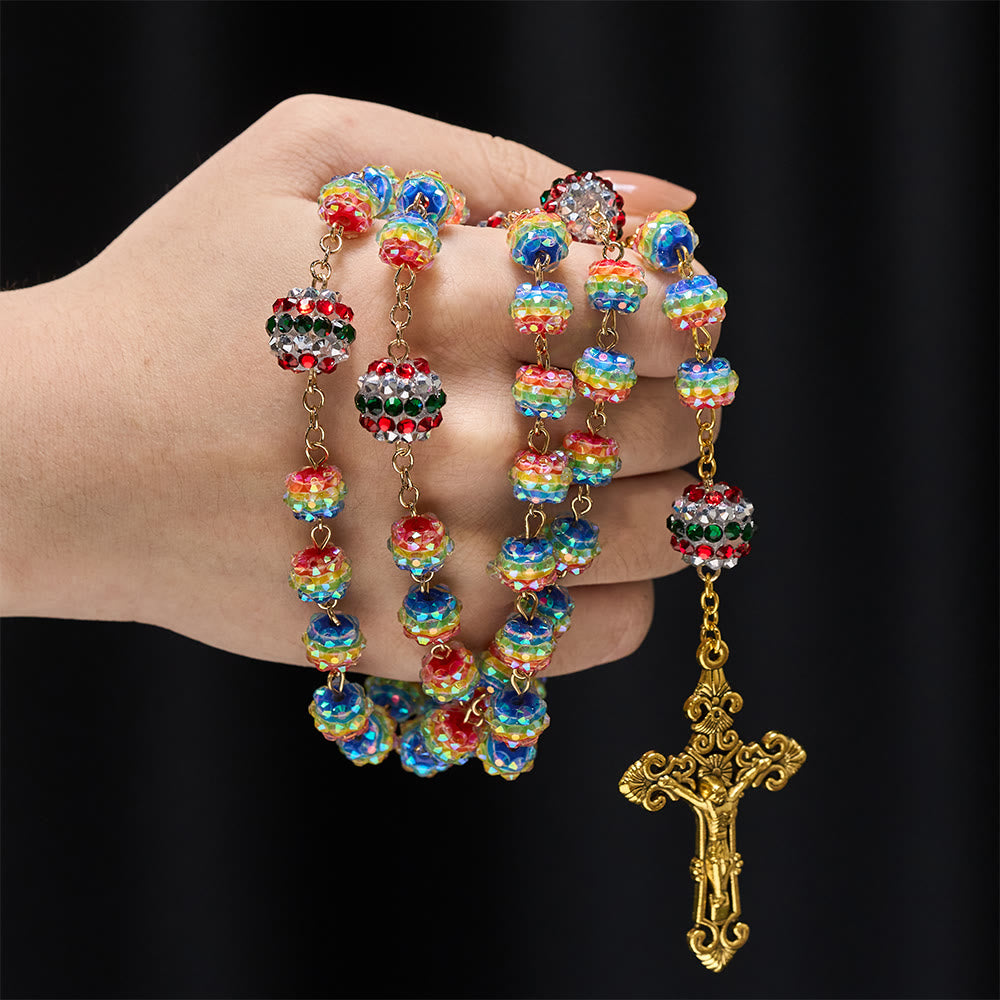 Christianartworkshop Christmas Rainbow Beads Rosary with Golden Cross: Devotion & Vibrant Faith - image 1