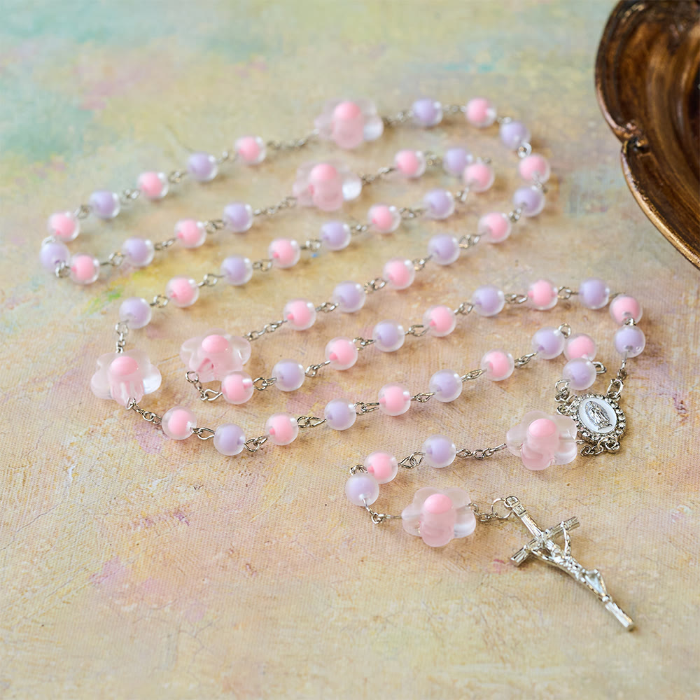 Christianartworkshop Pastel Bead Floral Cluster Rosary: A Symbol of Marian Purity and Faith - image 2