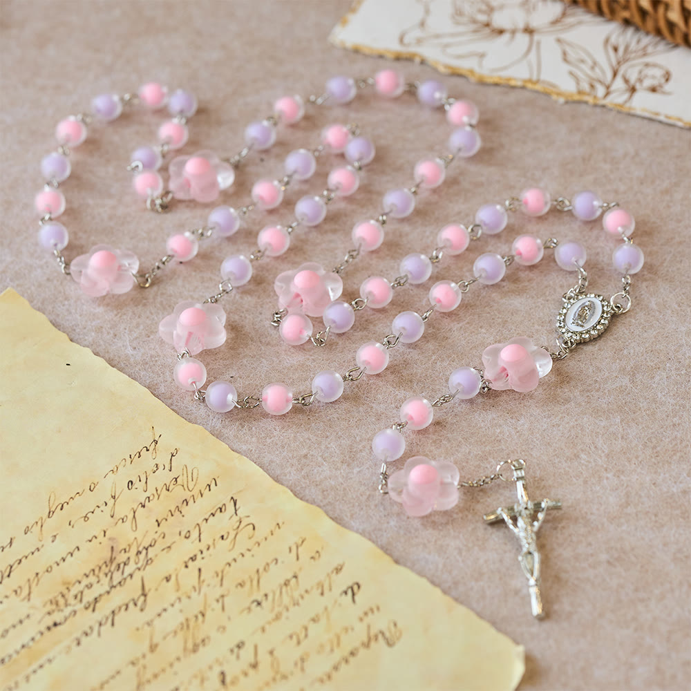 Christianartworkshop Pastel Bead Floral Cluster Rosary: A Symbol of Marian Purity and Faith - image 1