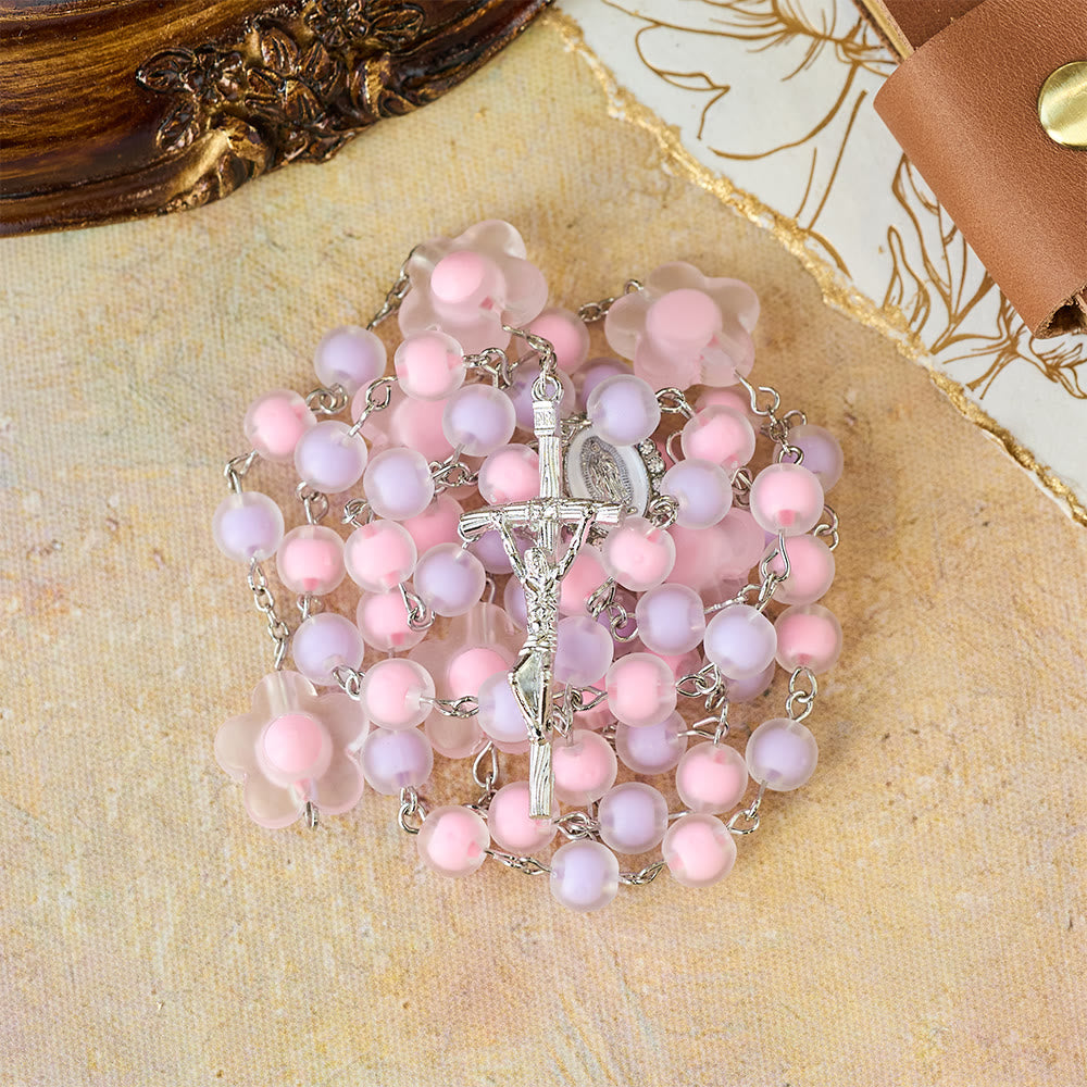 Christianartworkshop Pastel Bead Floral Cluster Rosary: A Symbol of Marian Purity and Faith - Our Lady & Crucifix - image 0