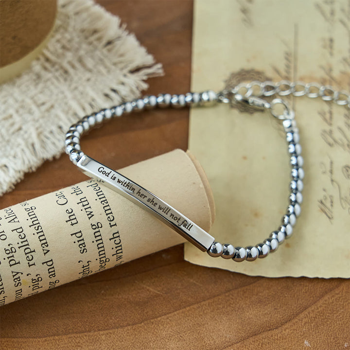 Christianartworkshop Strength & Courage Engraved Beaded Bracelet: A Symbol of Divine Strength & Courage - God is within her she will not fall - image 0