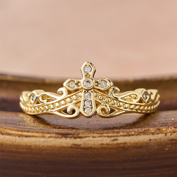 Christianartworkshop Dual Polished Style Cross-Crown Ring: Carry His Royal Care Close Daily - Golden(Suitable for US sizes 10-15） - image 0