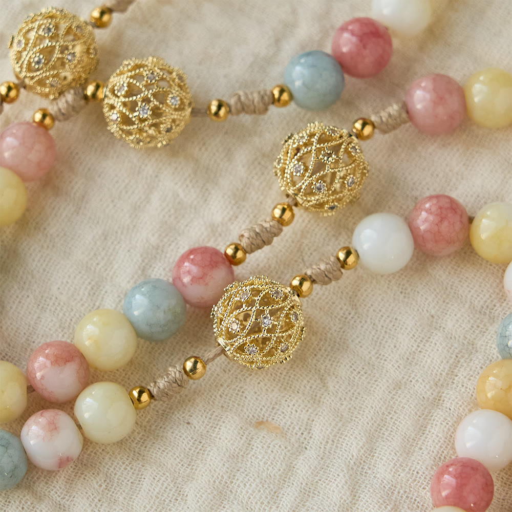 Christianartworkshop Pastel Hue Rosary with Gold Filigree: Enamel Our Lady Medallion Design - image 4