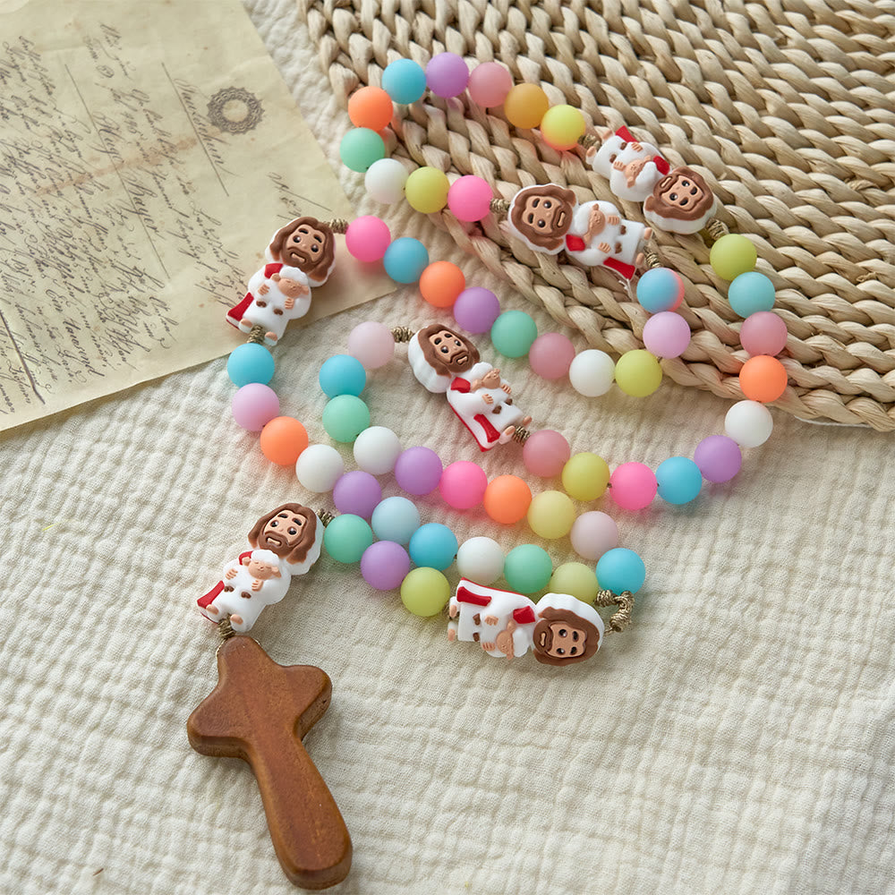 Christianartworkshop Pastel Silicone Bead with Cartoon Jesus Icon Accents Rosary: A Symbol of Childlike Faith & Divine Joy - Cartoon Jesus Accents Rosary - image 0