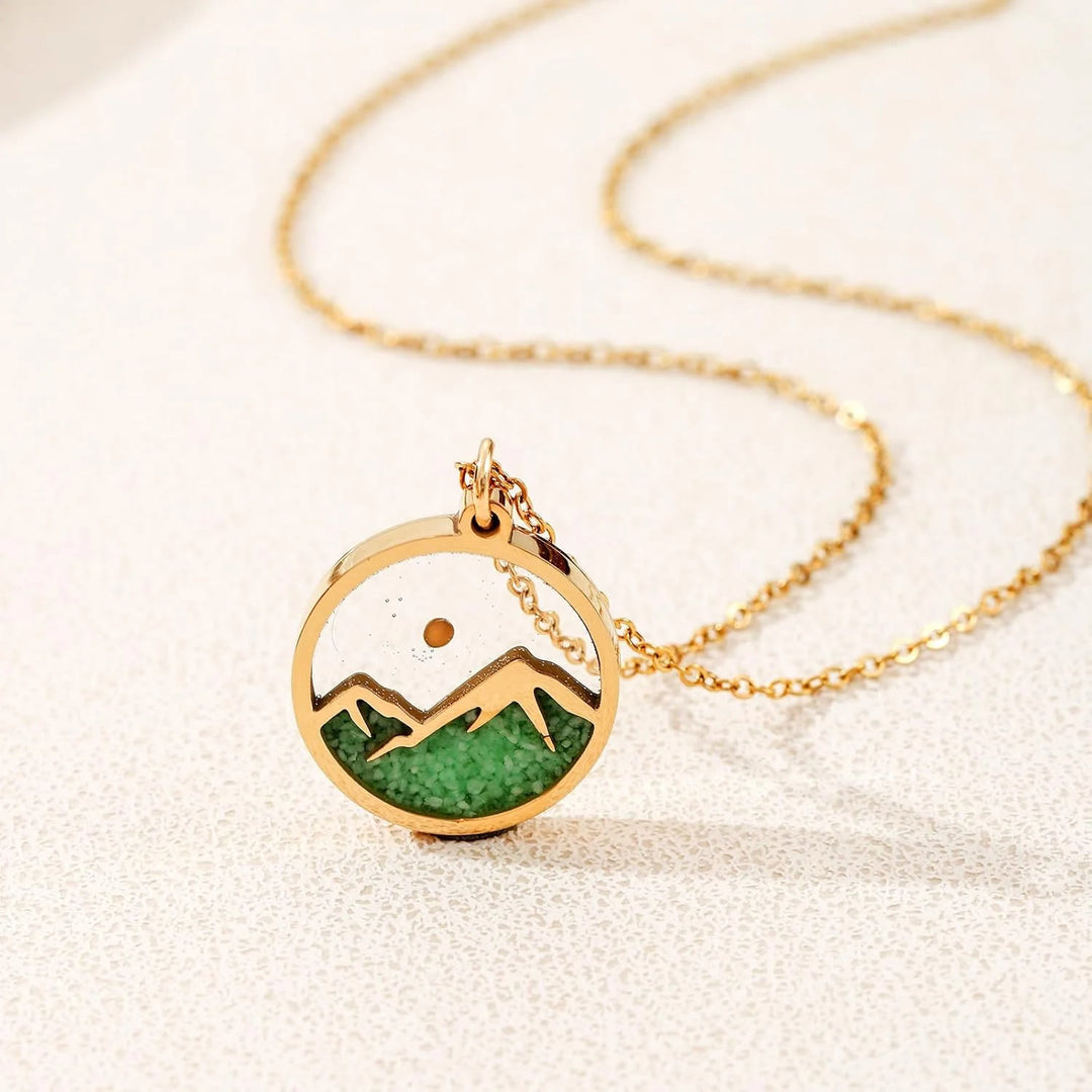 Christianartworkshop Glow-in-the-Dark Mustard Seed Mountain Necklace: A Symbol of Faith’s Light in Darkness - Green - image 0