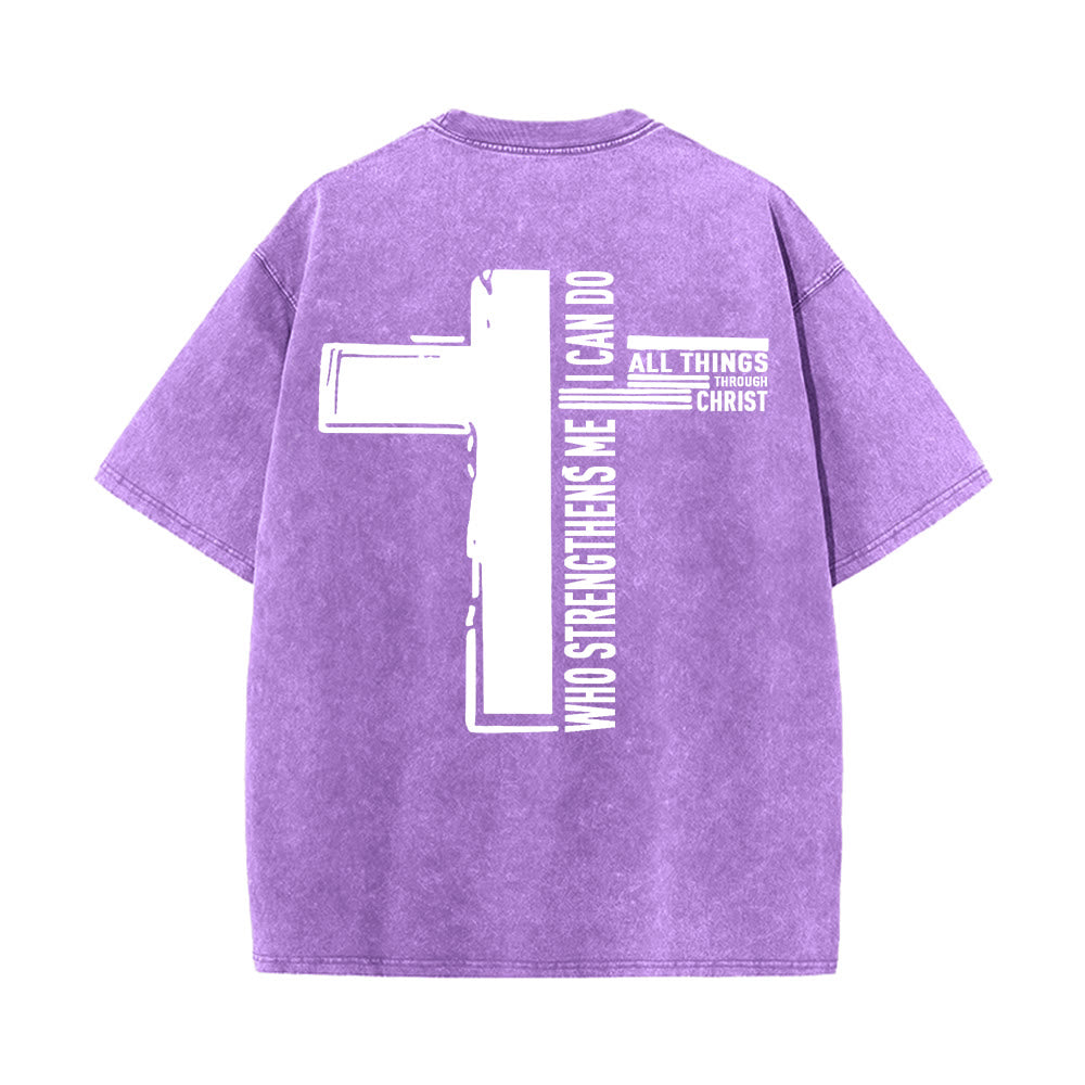 Christianartworkshop God Is Good Philippians 4:13 Cross Unisex Washed T-Shirt - image 22