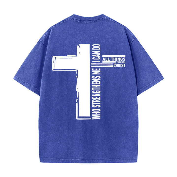 Christianartworkshop God Is Good Philippians 4:13 Cross Unisex Washed T-Shirt - image 19