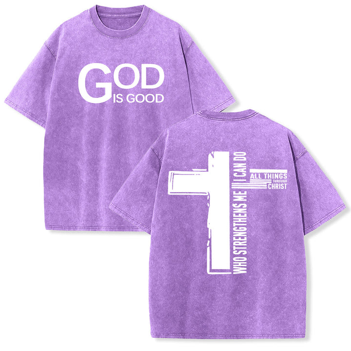 Christianartworkshop God Is Good Philippians 4:13 Cross Unisex Washed T-Shirt - Purple - 5XL - image 21