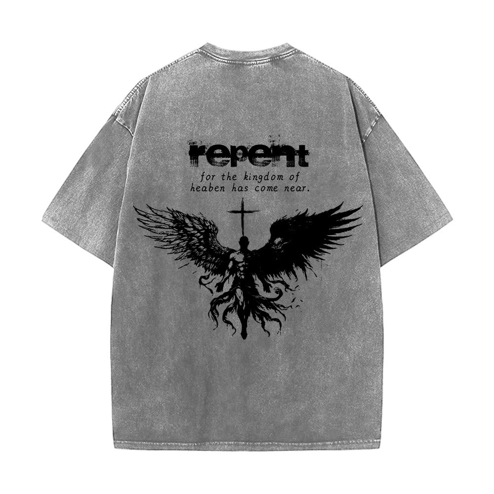 Christianartworkshop Repent For The Kingdom Of Heaven Unisex Washed T-Shirt - image 1