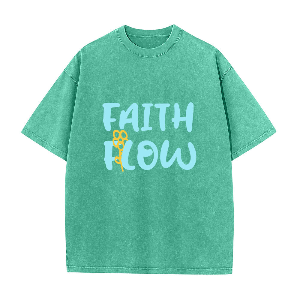 Christianartworkshop Faith Flow Floral Unisex Washed T-Shirt - Green - 5XL - image 3