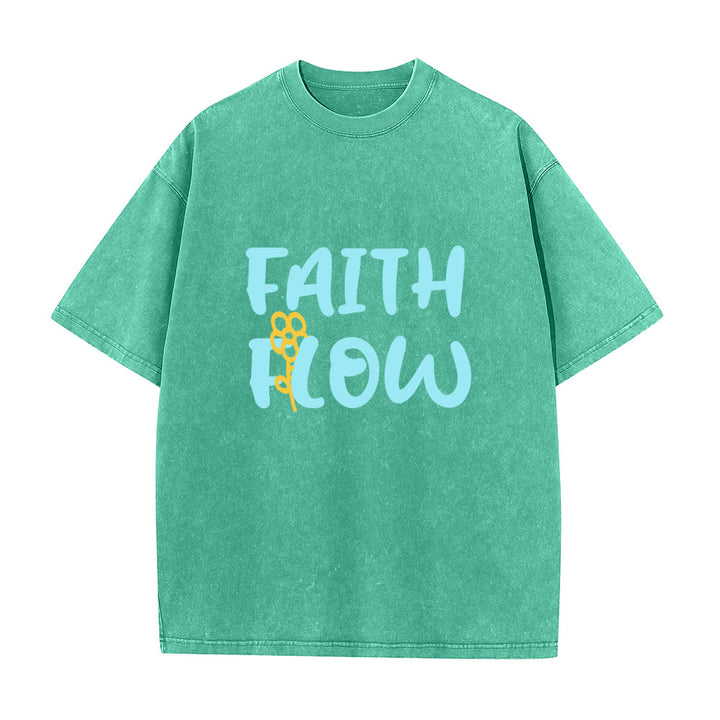 Christianartworkshop Faith Flow Floral Unisex Washed T-Shirt - Green - 5XL - image 3