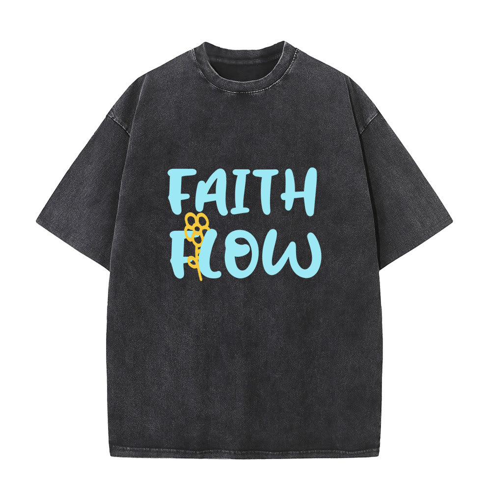 Christianartworkshop Faith Flow Floral Unisex Washed T-Shirt - Black - 5XL - image 1
