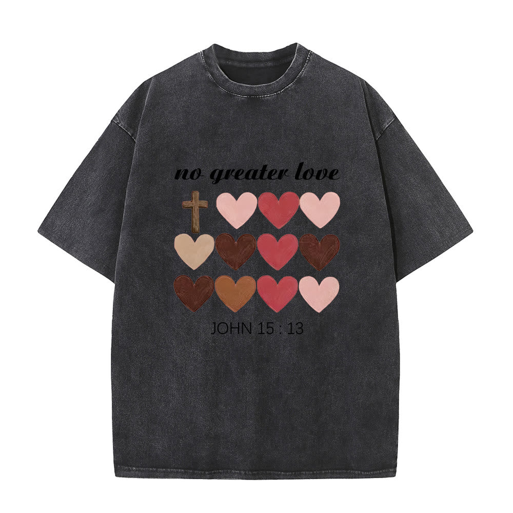 Christianartworkshop No Greater Love John 15:13 Cross Hearts Unisex Washed T-Shirt - Black - 5XL - image 1