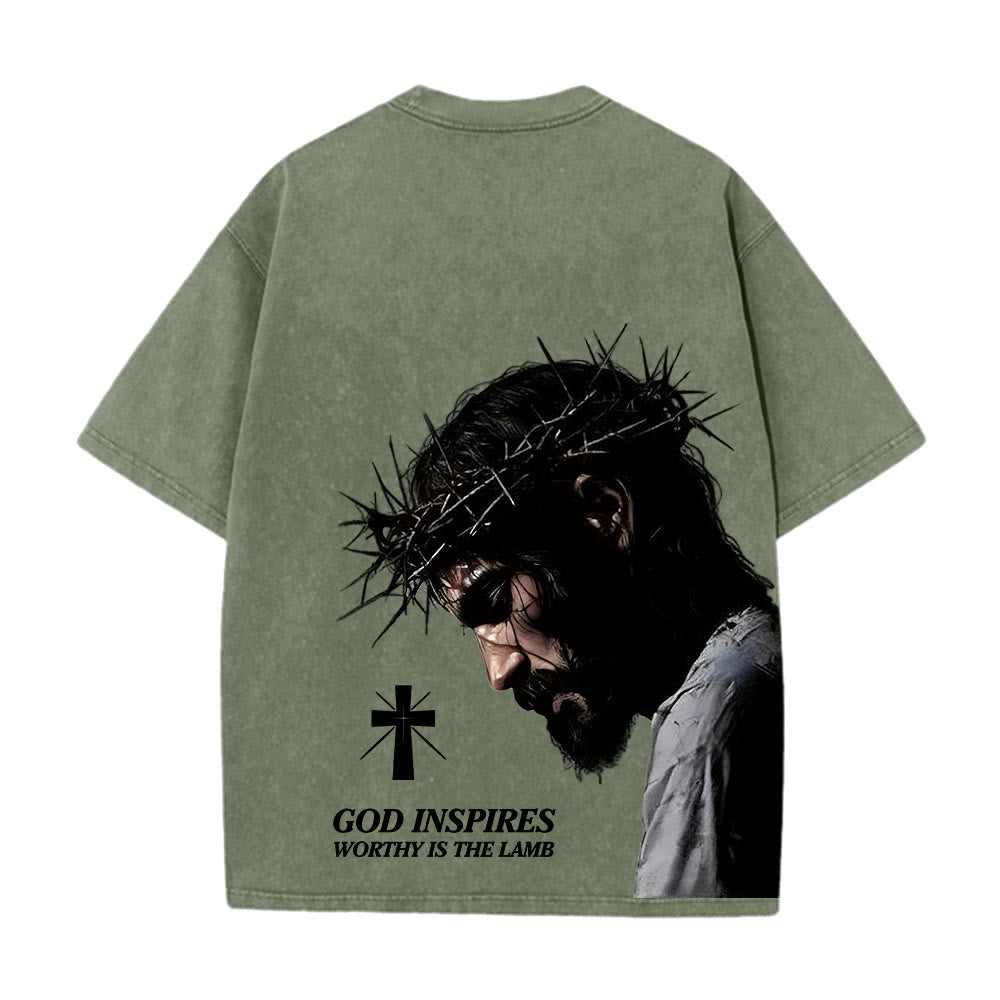 Christianartworkshop Faith-Filled Jesus Crown of Thorns Unisex Washed T-Shirt - image 10