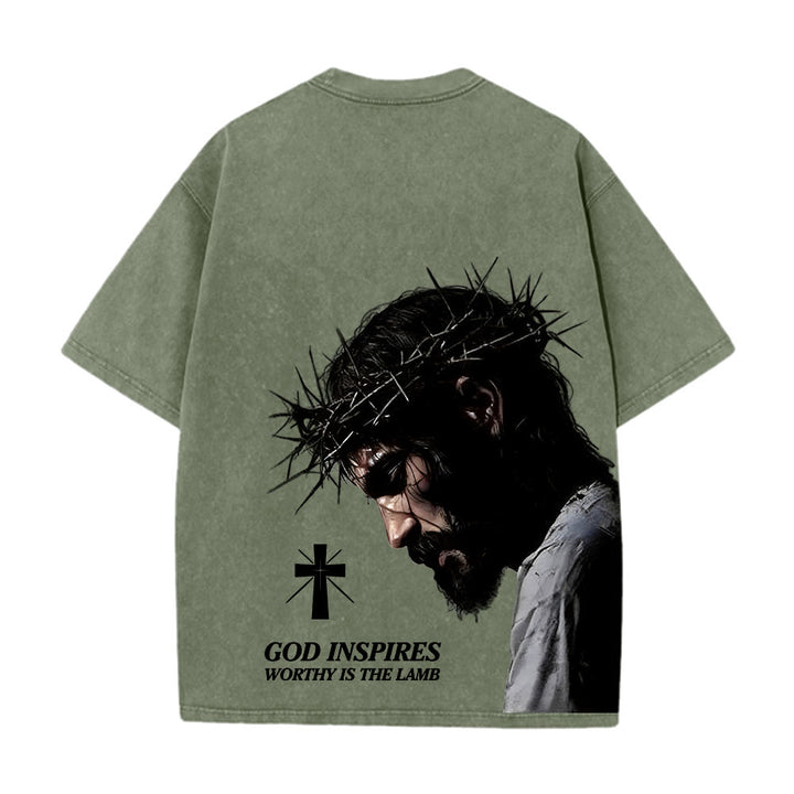 Christianartworkshop Faith-Filled Jesus Crown of Thorns Unisex Washed T-Shirt - image 10