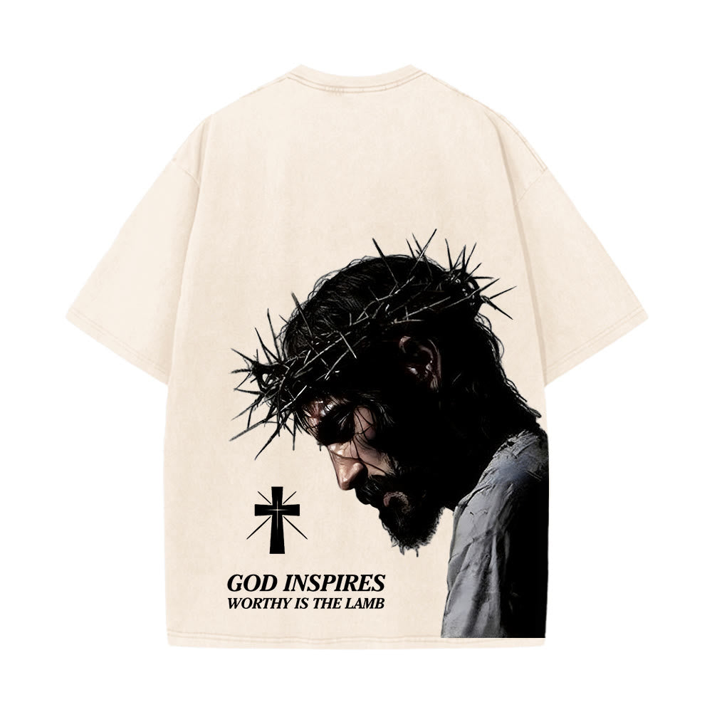 Christianartworkshop Faith-Filled Jesus Crown of Thorns Unisex Washed T-Shirt - image 16