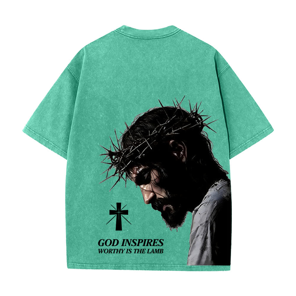 Christianartworkshop Faith-Filled Jesus Crown of Thorns Unisex Washed T-Shirt - image 7