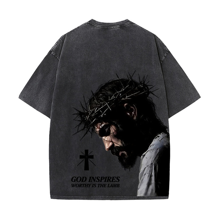 Christianartworkshop Faith-Filled Jesus Crown of Thorns Unisex Washed T-Shirt - image 4