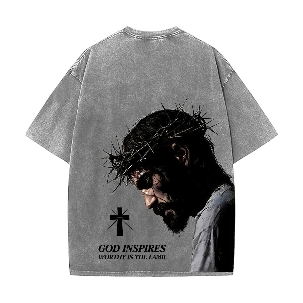 Christianartworkshop Faith-Filled Jesus Crown of Thorns Unisex Washed T-Shirt - image 1