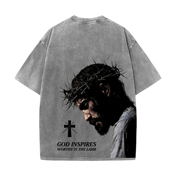Christianartworkshop Faith-Filled Jesus Crown of Thorns Unisex Washed T-Shirt - image 1