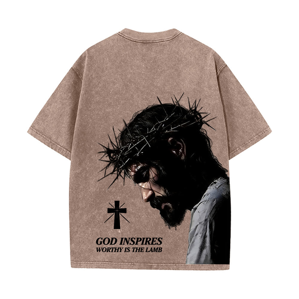 Christianartworkshop Faith-Filled Jesus Crown of Thorns Unisex Washed T-Shirt - image 13