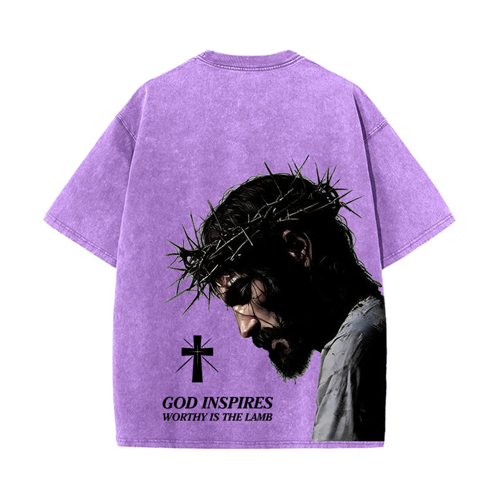 Christianartworkshop Faith-Filled Jesus Crown of Thorns Unisex Washed T-Shirt - image 22