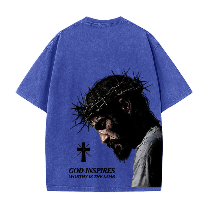 Christianartworkshop Faith-Filled Jesus Crown of Thorns Unisex Washed T-Shirt - image 19
