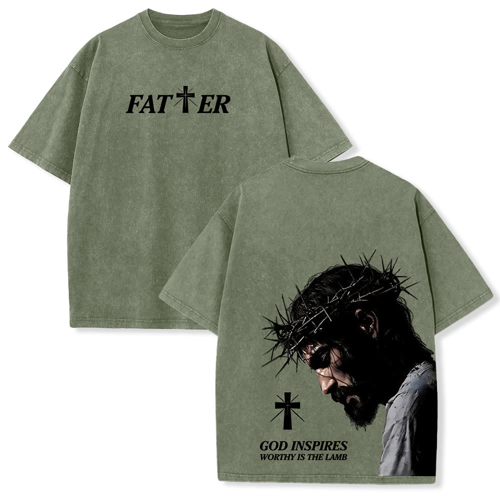 Christianartworkshop Faith-Filled Jesus Crown of Thorns Unisex Washed T-Shirt - Army Green - 5XL - image 9