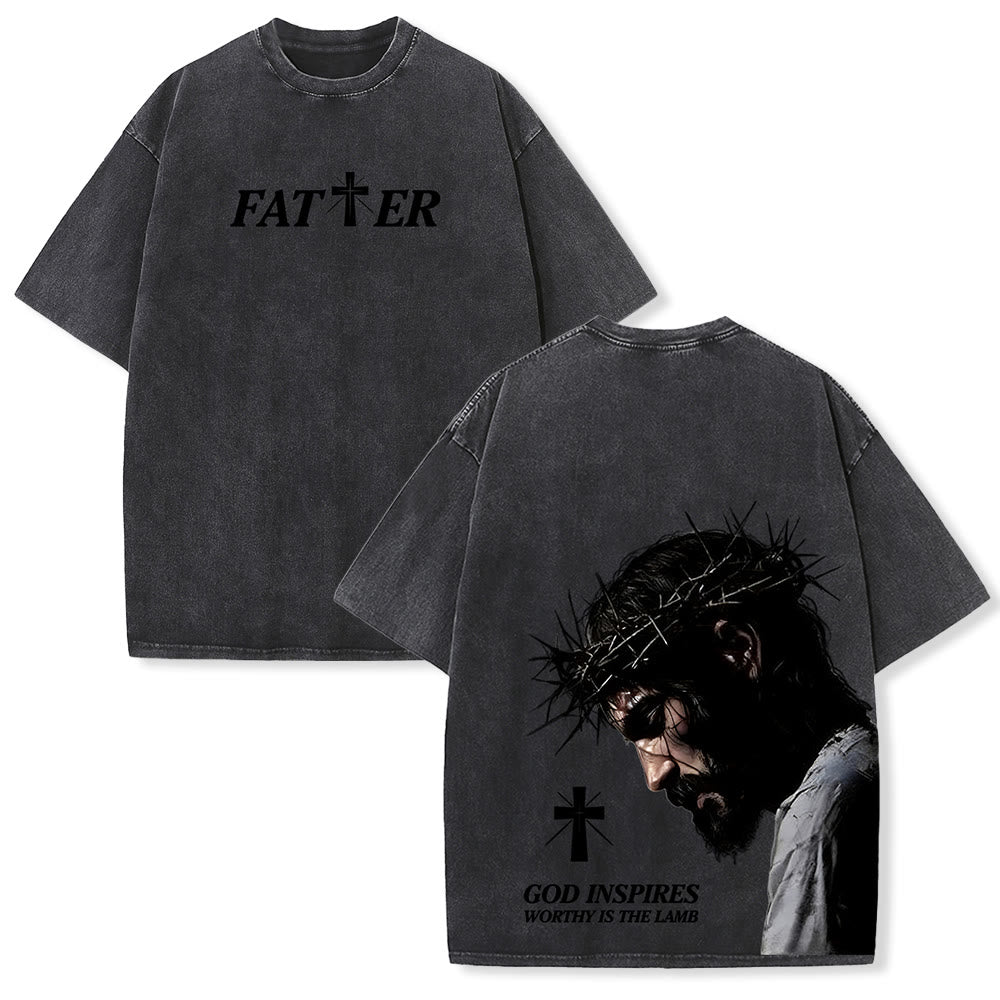 Christianartworkshop Faith-Filled Jesus Crown of Thorns Unisex Washed T-Shirt - Black - 5XL - image 3