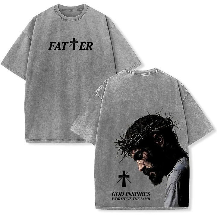 Christianartworkshop Faith-Filled Jesus Crown of Thorns Unisex Washed T-Shirt - Grey - 5XL - image 0