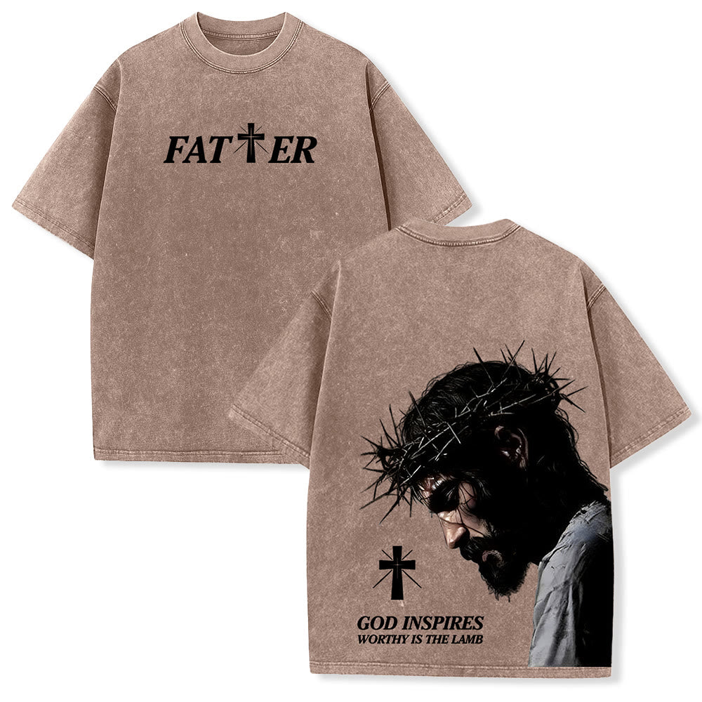Christianartworkshop Faith-Filled Jesus Crown of Thorns Unisex Washed T-Shirt - Brown - 5XL - image 12