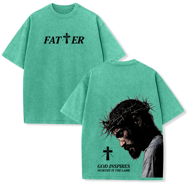 Christianartworkshop Faith-Filled Jesus Crown of Thorns Unisex Washed T-Shirt - Green - 5XL - image 6