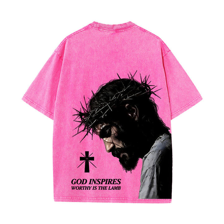 Christianartworkshop Faith-Filled Jesus Crown of Thorns Unisex Washed T-Shirt - image 25