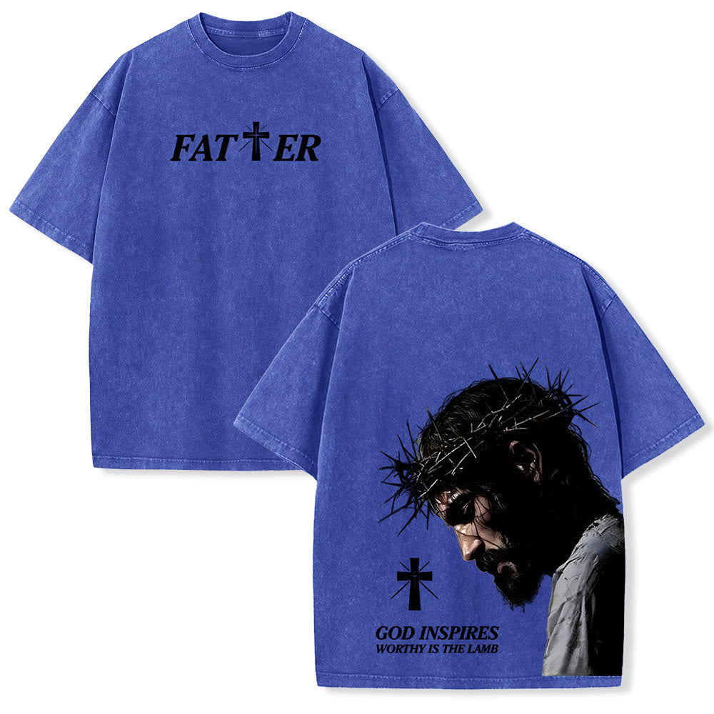 Christianartworkshop Faith-Filled Jesus Crown of Thorns Unisex Washed T-Shirt - Blue - 5XL - image 18