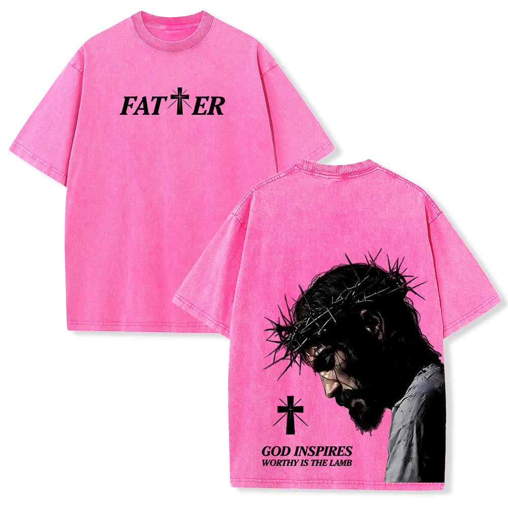 Christianartworkshop Faith-Filled Jesus Crown of Thorns Unisex Washed T-Shirt - Pink - 5XL - image 24