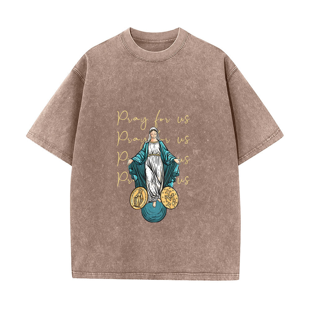 Christianartworkshop Pray For Us Virgin Mary Unisex Washed T-Shirt - Brown - 5XL - image 0