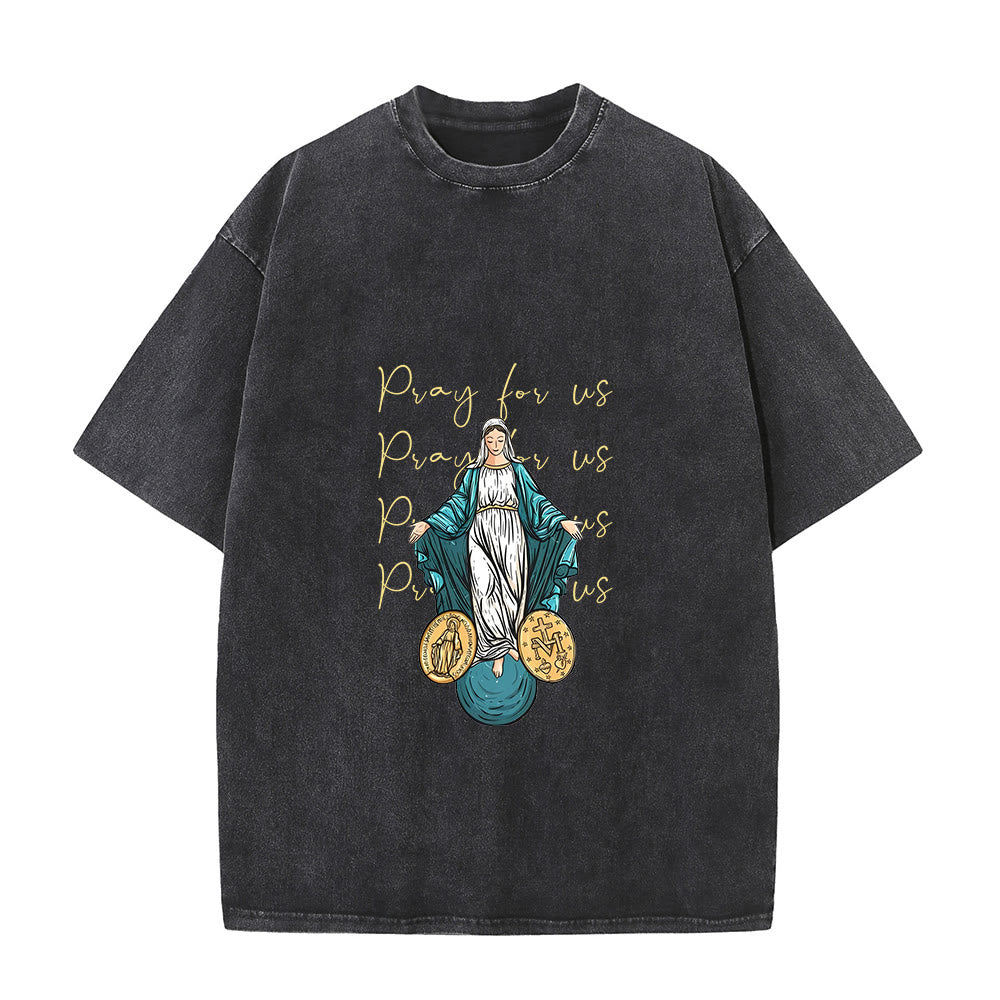 Christianartworkshop Pray For Us Virgin Mary Unisex Washed T-Shirt - Black - 5XL - image 1