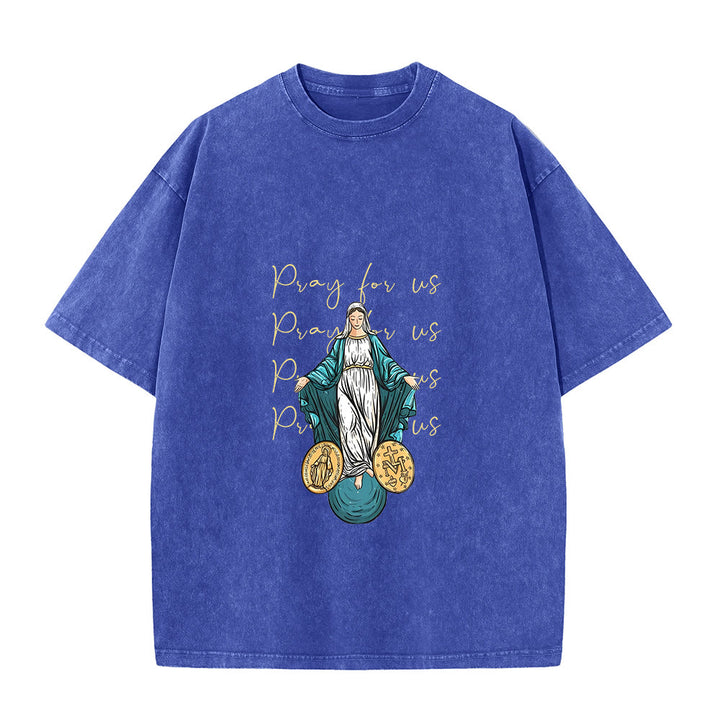 Christianartworkshop Pray For Us Virgin Mary Unisex Washed T-Shirt - Blue - 5XL - image 6