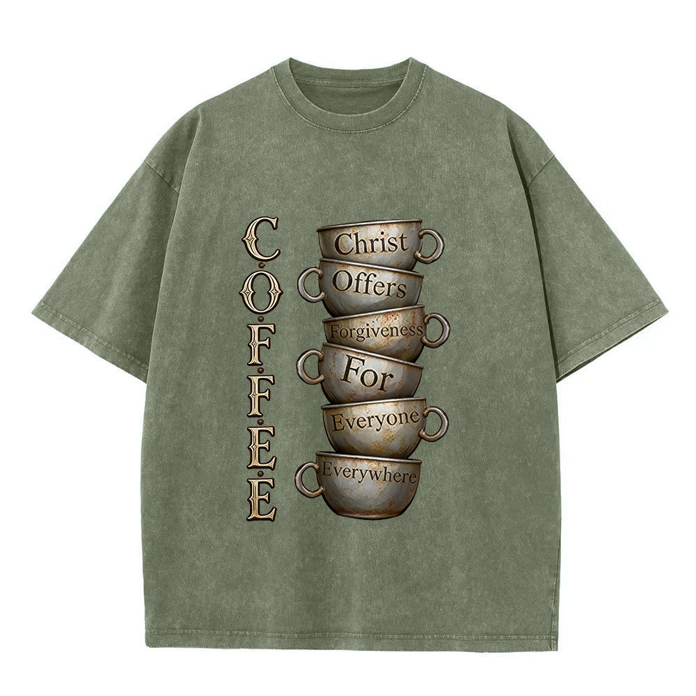 Christianartworkshop COFFEE Christ Offers Forgiveness Unisex Washed T-Shirt - Army Green - 5XL - image 4