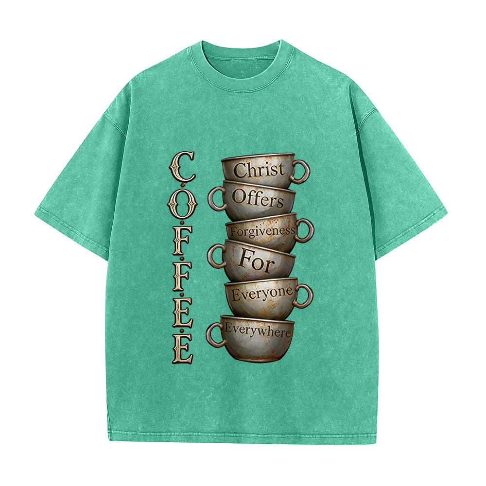 Christianartworkshop COFFEE Christ Offers Forgiveness Unisex Washed T-Shirt - Green - 5XL - image 3